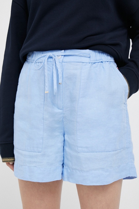Tommy Hilfiger szorty lniane tkanina niebieski WW0WW37768.PPYX