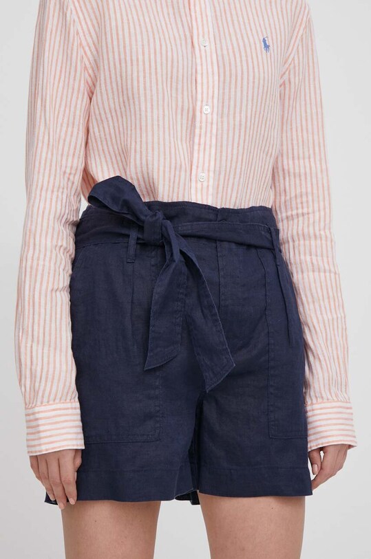 Lauren Ralph Lauren szorty lniane tkanina granatowy 200862092