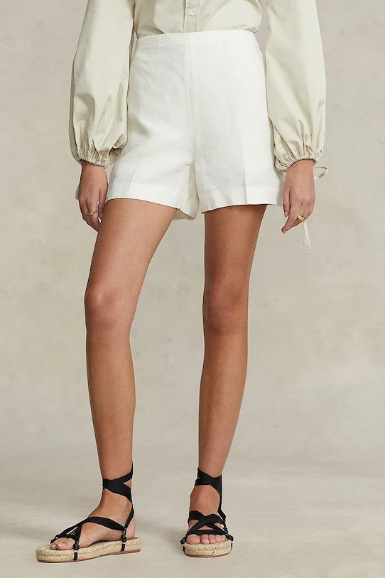 Plátěné kraťasy Polo Ralph Lauren high bílá 211906027