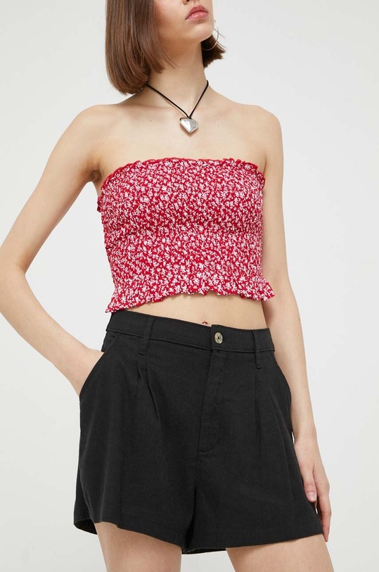 Hollister Co. szorty z domieszką lnu dzianina czarny KI349.3220.900