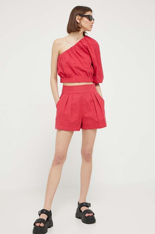 Σορτς από λινό Abercrombie & Fitch ψηλή ροζ KI149.3226.635