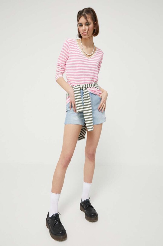 Hollister Co. pantaloni scurti jeans CURVY JEANS KI349.3239.278. albastru SS23
