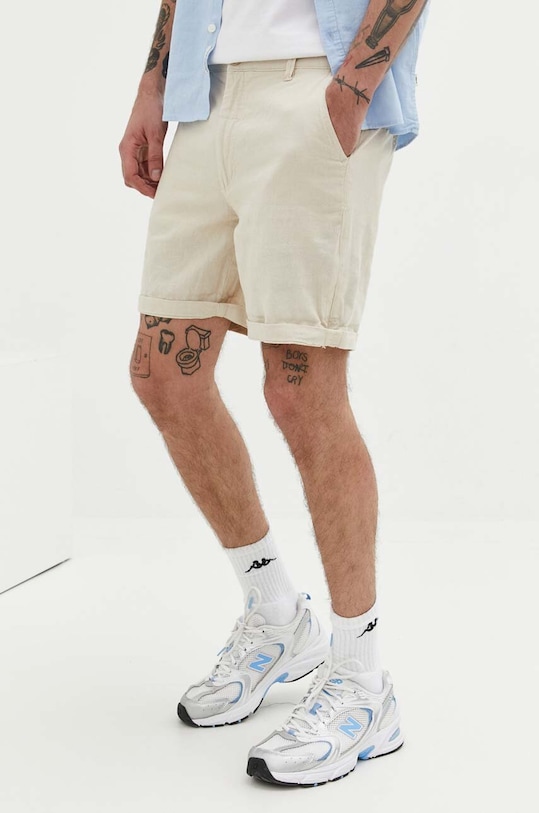 Solid pantaloni scurti din in in bej 21106783.130401