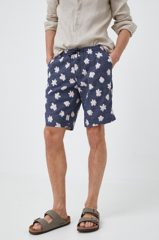 Tommy Hilfiger szorty lniane tkanina granatowy MW0MW31241.PPYX