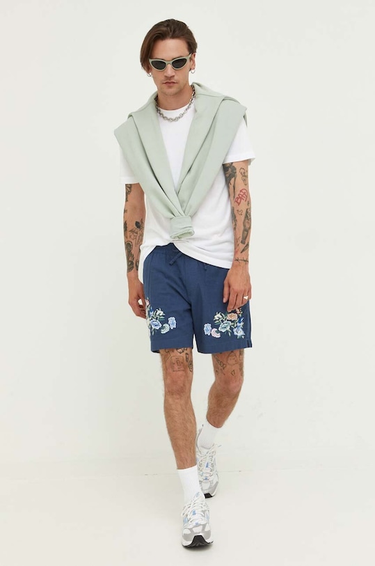Abercrombie & Fitch vászonkeverék rövidnadrág len szállal kék KI128.3088.228