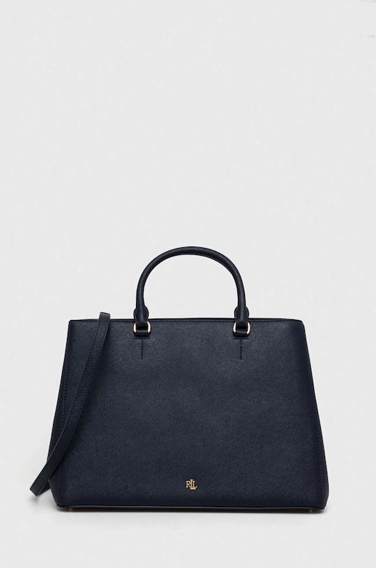 Kožna torba Lauren Ralph Lauren bez uzorka mornarsko plava 431898556