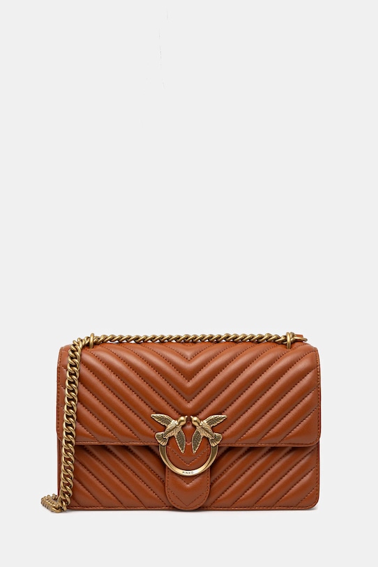 Δερμάτινη τσάντα Pinko λείο δέρμα καφέ 100941.A0GK