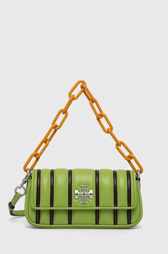 Δερμάτινη τσάντα Tory Burch λείο δέρμα πράσινο 145592.300