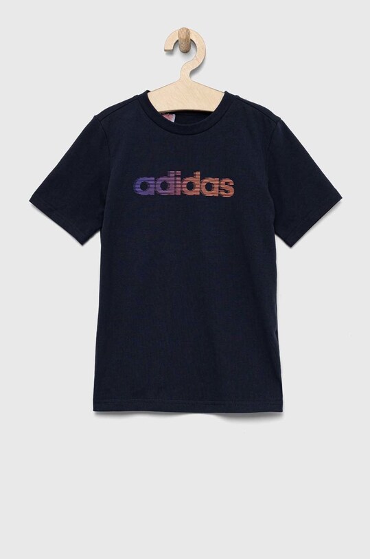 Дитяча бавовняна футболка adidas IB9139 темно-синій SS23