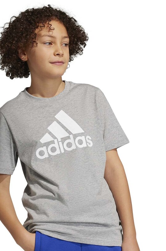 Παιδικό βαμβακερό μπλουζάκι adidas U BL στάμπα γκρί HR6379