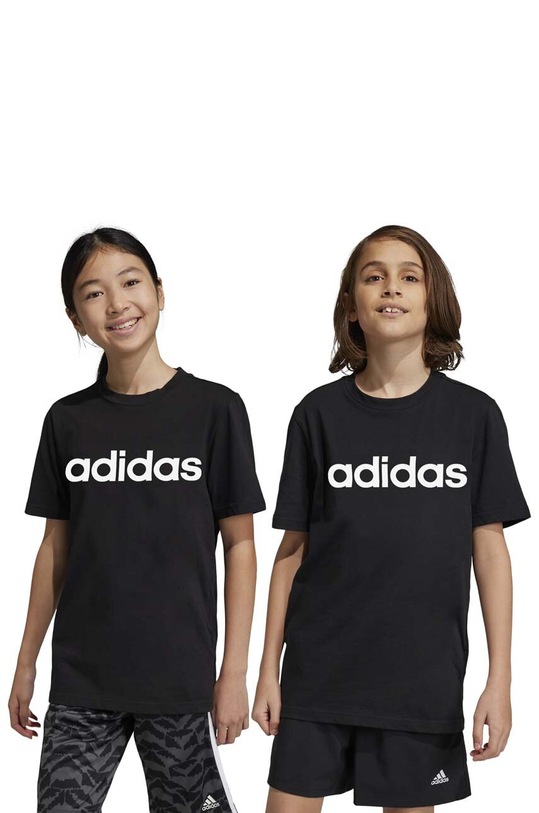Детска памучна тениска adidas U LIN памук черен HR6400