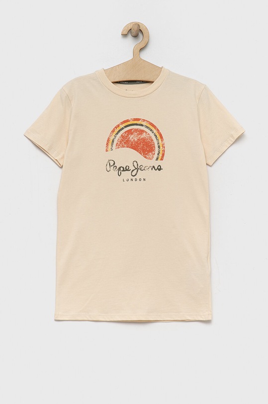 Pepe Jeans t-shirt bawełniany dziecięcy nadruk beżowy PB503500