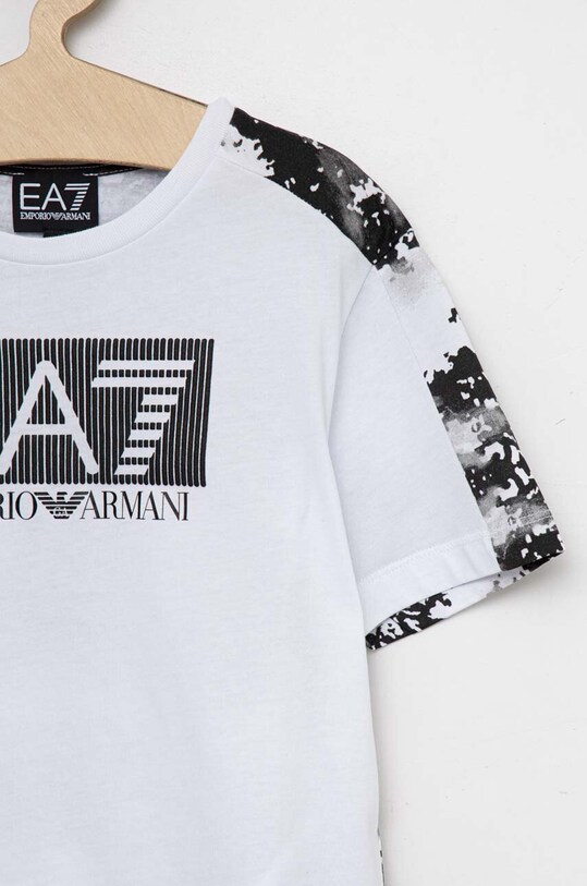 Chłopiec EA7 Emporio Armani t-shirt bawełniany dziecięcy 3RBT54.BJ02Z biały