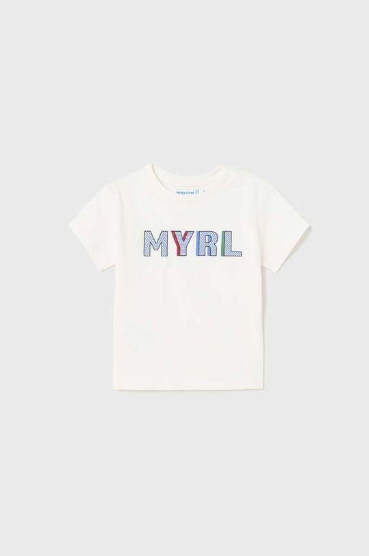 Mayoral t-shirt bawełniany dziecięcy nadruk biały 106.3G.BABY.B.PPYX