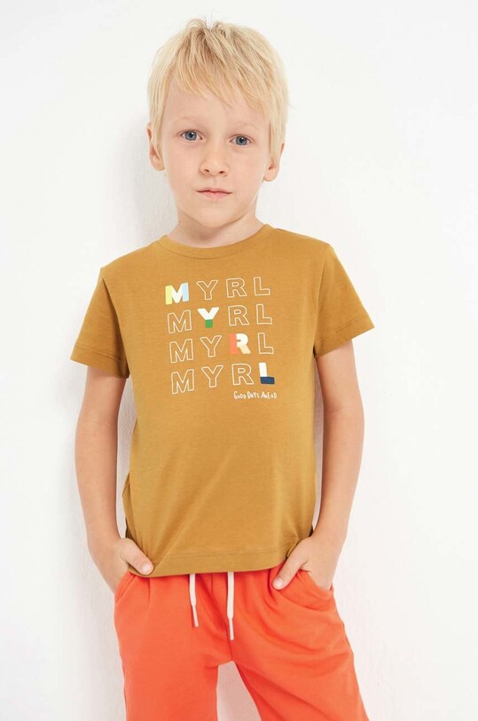 Mayoral t-shirt bawełniany dziecięcy nadruk brązowy 170.5E.MINI.B