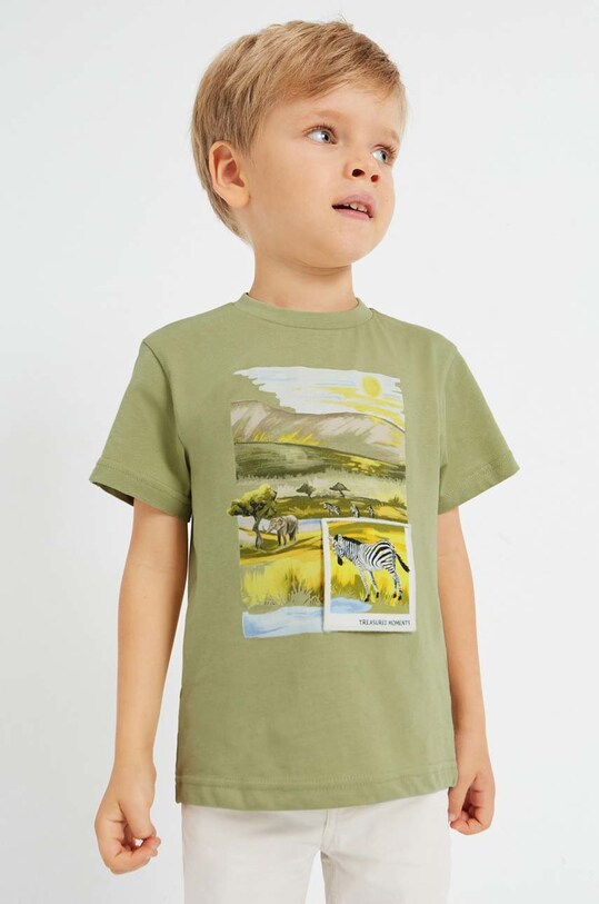 Mayoral t-shirt bawełniany dziecięcy nadruk zielony 3010.5D.MINI.B