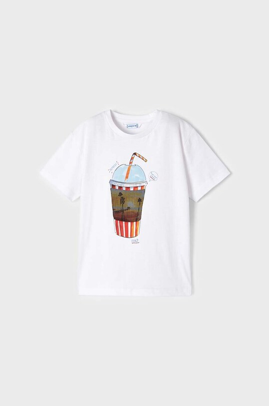 Mayoral t-shirt bawełniany dziecięcy nadruk biały 3014.5E.MINI.B