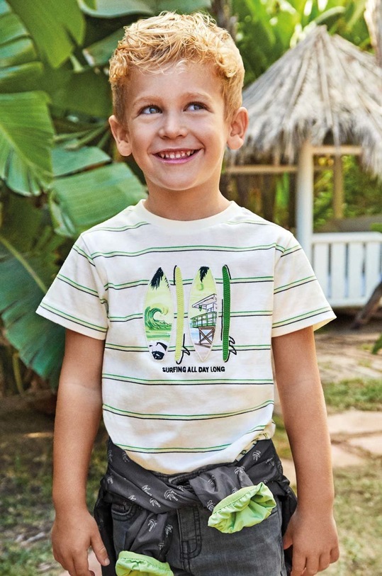 Mayoral t-shirt bawełniany dziecięcy nadruk zielony 3017.5F.MINI.B