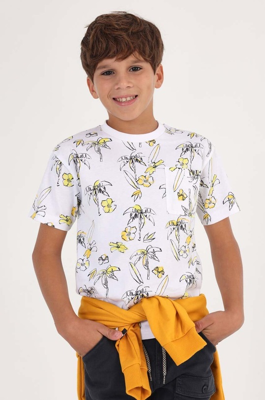 Mayoral t-shirt bawełniany dziecięcy wzorzyste biały 6085.7E.JUNIOR