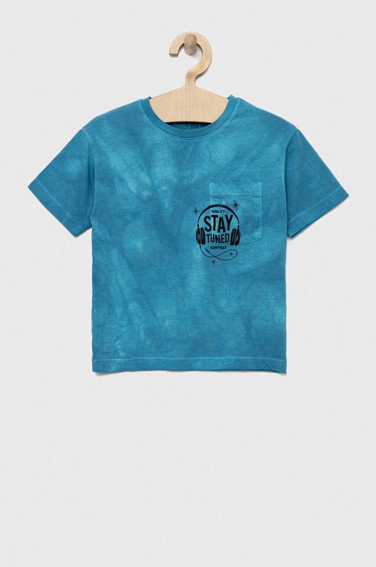 Sisley t-shirt bawełniany dziecięcy nadruk niebieski 3085X1036.G.SEASONAL