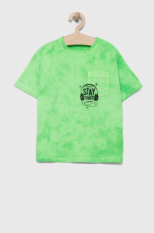 Sisley t-shirt bawełniany dziecięcy nadruk zielony 3085X1036.G.SEASONAL