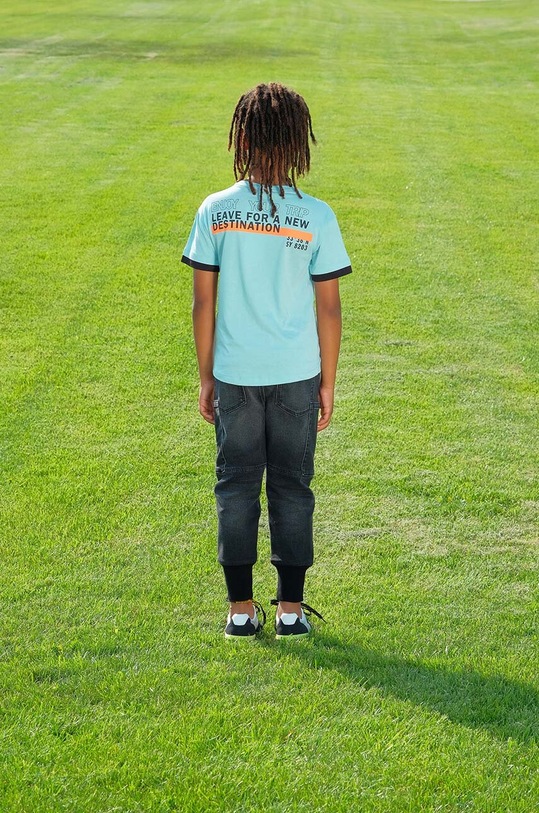 Sisley t-shirt bawełniany dziecięcy 3096X102H.G.SEASONAL turkusowy