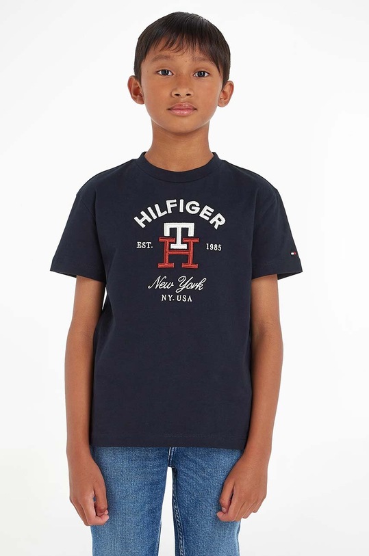 Tommy Hilfiger t-shirt bawełniany dziecięcy aplikacja granatowy KS0KS00393.PPYX