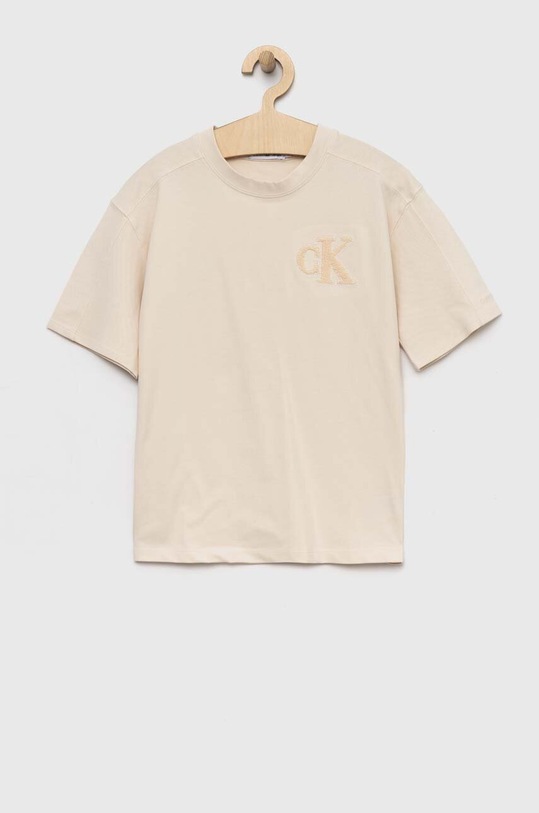 Calvin Klein Jeans t-shirt dziecięcy aplikacja beżowy IB0IB01651.PPYX