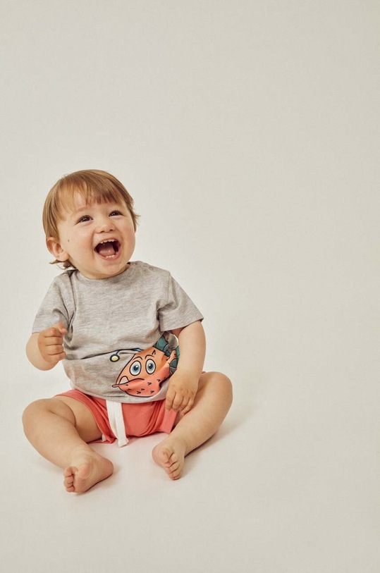 zippy t-shirt bawełniany niemowlęcy nadruk szary ZBBAP0303.23015