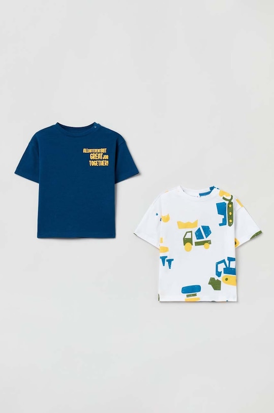 OVS t-shirt bawełniany niemowlęcy 2-pack wzorzyste biały 1791502.Boy.9.36months.