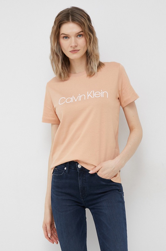 Bombažna kratka majica Calvin Klein Potisk oranžna K20K202142.PPYX
