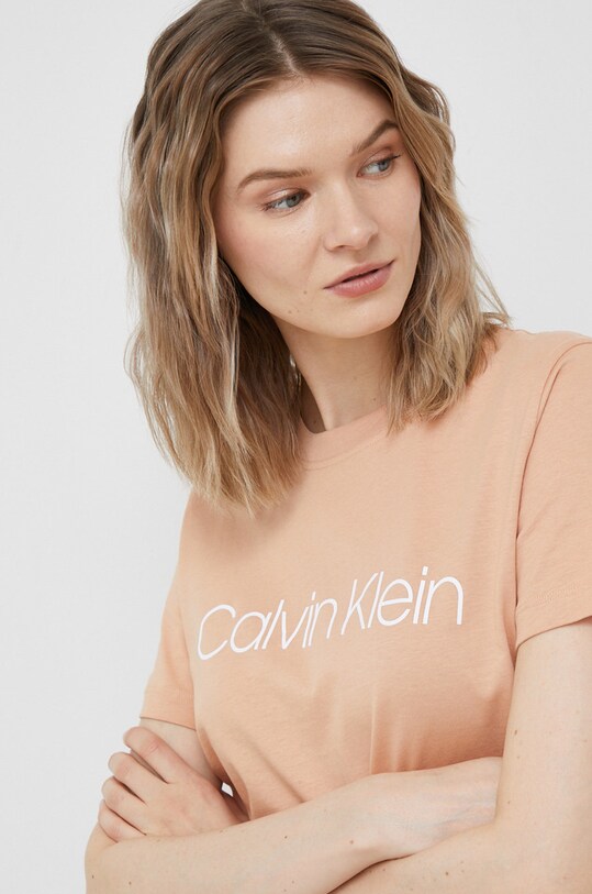 Bombažna kratka majica Calvin Klein oranžna K20K202142.PPYX