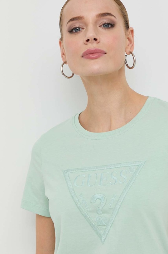Βαμβακερό μπλουζάκι Guess πράσινο W3RI19.I3Z14
