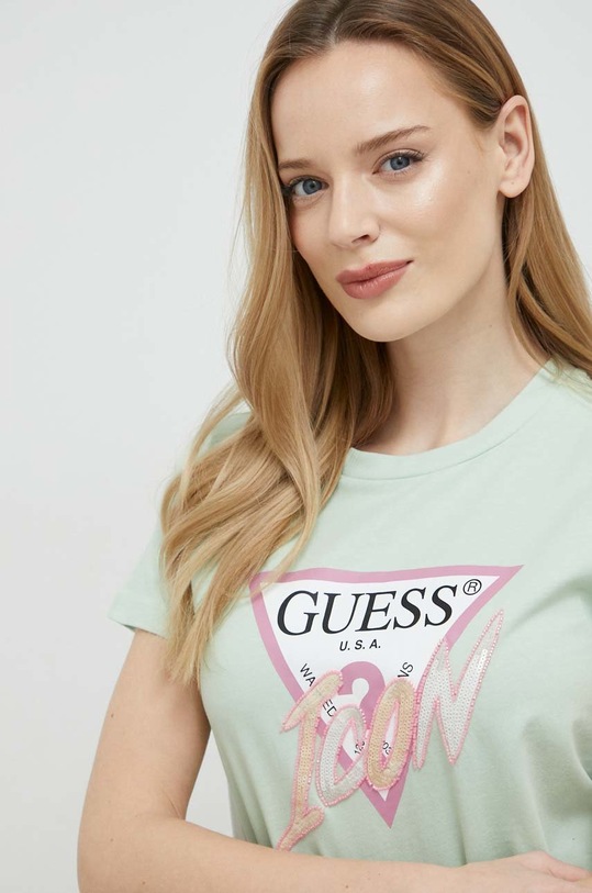 Памучна тениска Guess зелен W3RI12.I3Z14