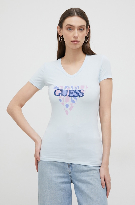 Guess t-shirt z elastanem niebieski W3RI59.J1314
