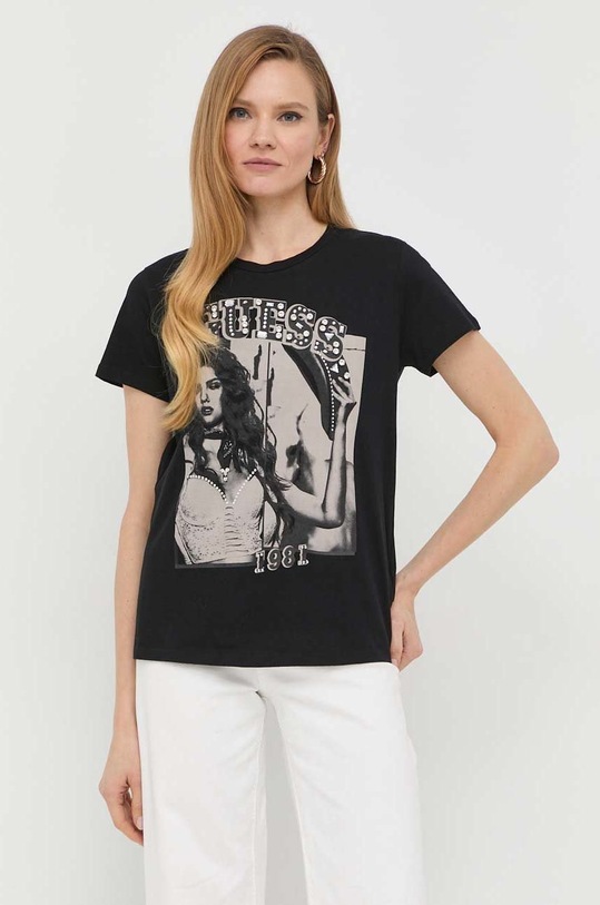 Bombažna kratka majica Guess Okrogel črna W3RI20.K9RM3