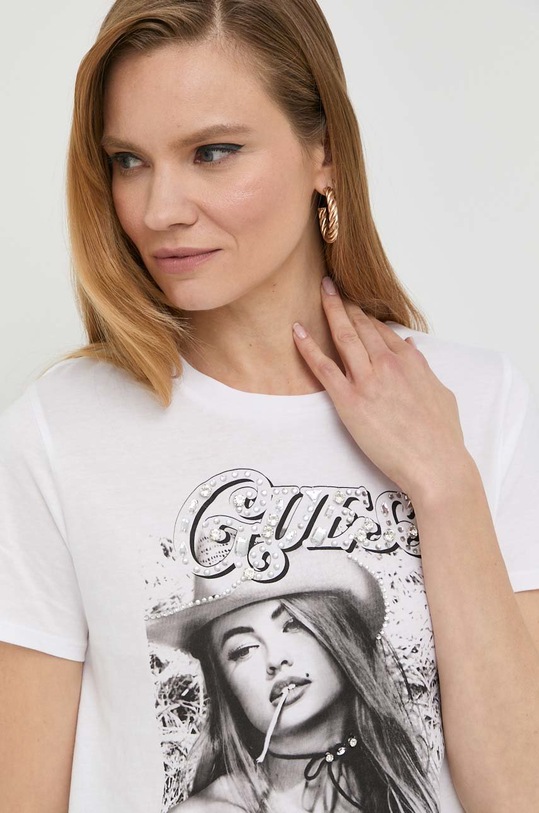 Bavlněné tričko Guess bílá W3RI56.K9RM3