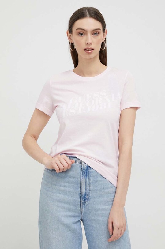 Βαμβακερό μπλουζάκι Guess βαμβάκι ροζ W3RI26.JA914