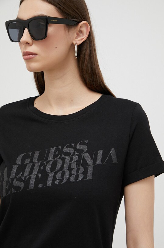 Bavlněné tričko Guess potisk černá W3RI26.JA914