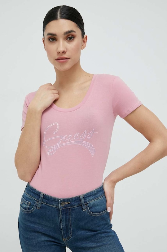 Guess t-shirt regular różowy W3RI14.J1314