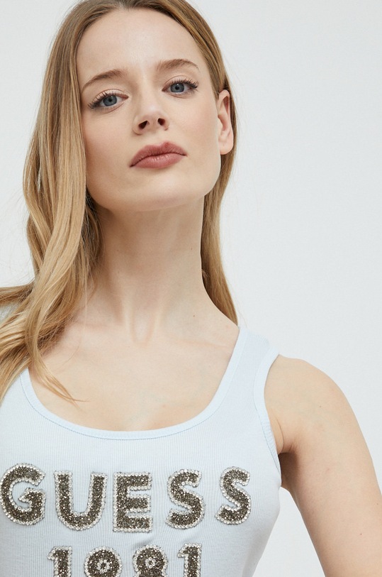 Guess top bawełniany niebieski W3RP07.K1814