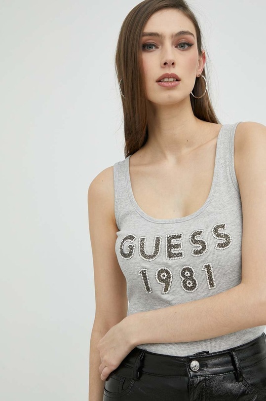 Guess top bawełniany aplikacja szary W3RP07.K1814