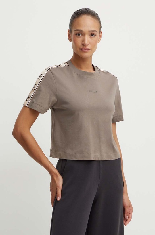 Guess t-shirt bawełniany BRITNEY brązowy V3RI08.I3Z14