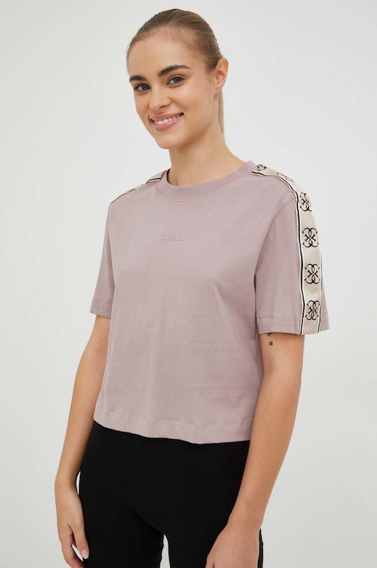 Хлопковая футболка Guess фиолетовой V3RI08.I3Z14