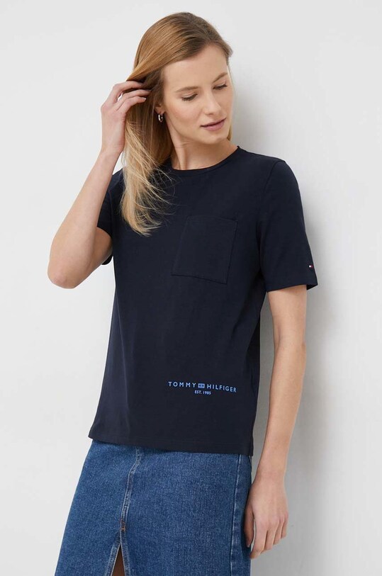 Μπλουζάκι Tommy Hilfiger με ελαστάν σκούρο μπλε WW0WW37556.PPYX
