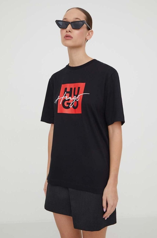 Памучна тениска HUGO черен 50485373