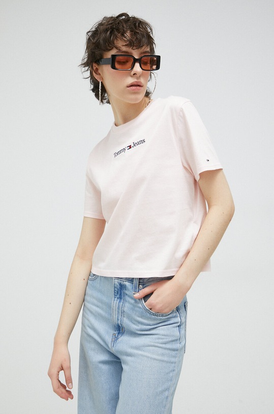 Tommy Jeans t-shirt bawełniany regular różowy DW0DW15049.PPYX