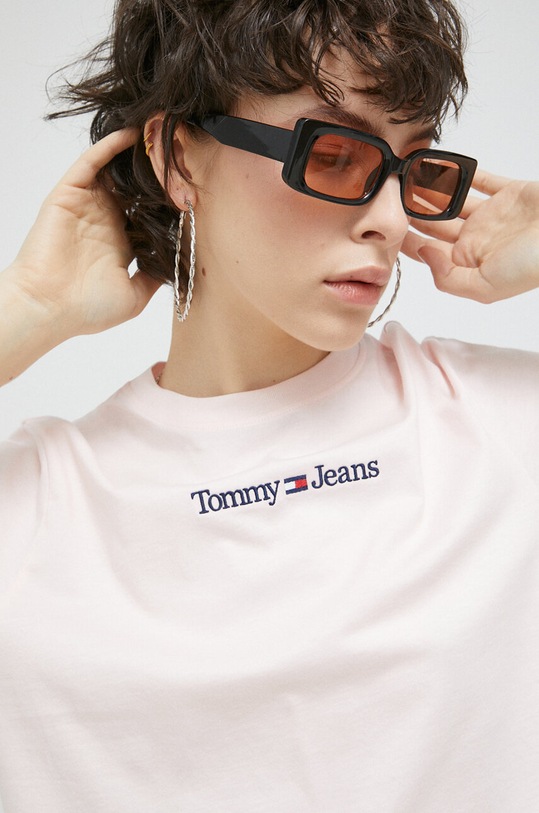Tommy Jeans t-shirt bawełniany różowy DW0DW15049.PPYX