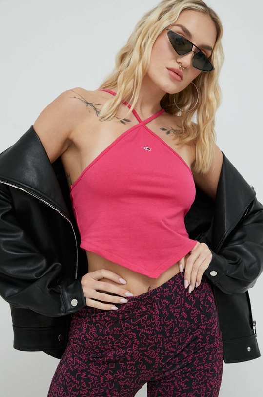 Top Tommy Jeans s elastanom ružová DW0DW14888.PPYX