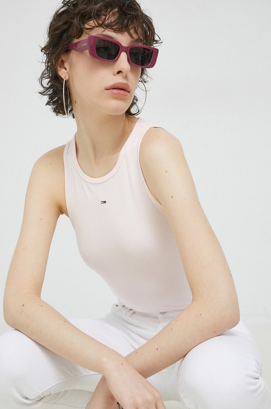 Top Tommy Jeans slim ροζ DW0DW14875.PPYX